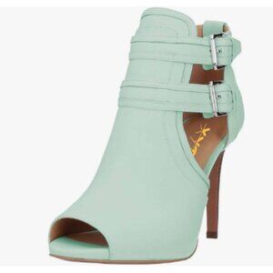 XYD Aquamarine Peep Toe Ankle Booties Dual Buckled Straps Stiletto Heels Sandal